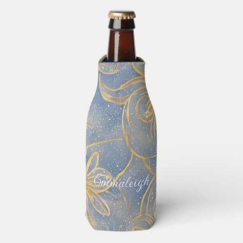 Vintage Gold Light Florals Monogrammed Bottle Cooler