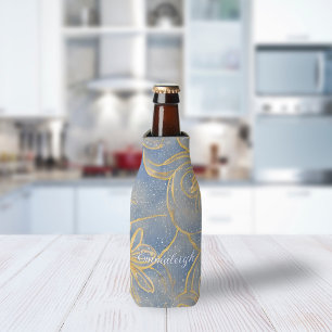 Vintage Gold Light Florals Monogrammed Bottle Cooler