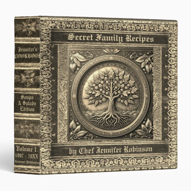 Vintage Gold Look Cookbook 3 Ring Binder (Front/Spine)