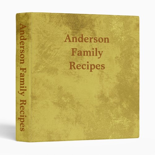 Vintage Gold Look Family Recipe 3 Ring Binder