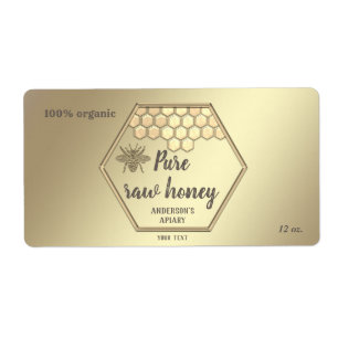 Vintage gold luxury bee honey comb honey jar squar label