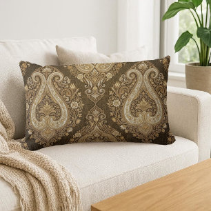 Vintage Gold Luxury Paisley Persian Classic Ornate Lumbar Pillow