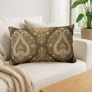 Vintage Gold Luxury Paisley Persian Classic Ornate Lumbar Pillow