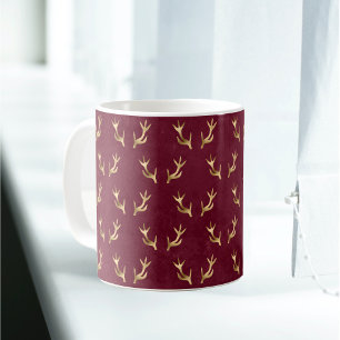 Vintage Gold Maroon Antlers  Coffee Mug