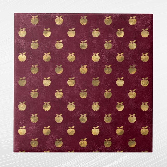 Vintage Gold Maroon Apples Ceramic Tile (Creator Uploaded)