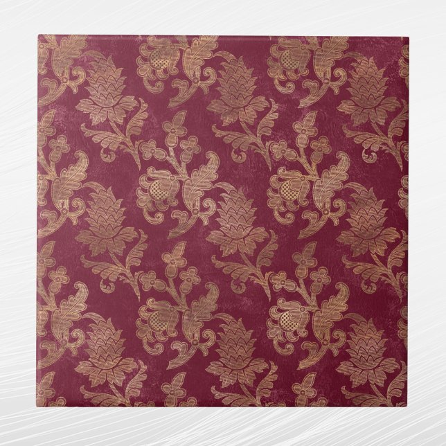 Vintage Gold Maroon Floral Damask Ceramic Tile (Creator Uploaded)