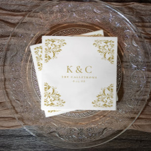 Vintage Gold Monogram Elegant Gold Wedding Napkins