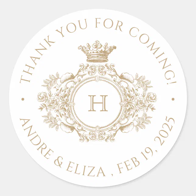 Vintage Gold Monogram Wedding Thank You Sticker | Zazzle