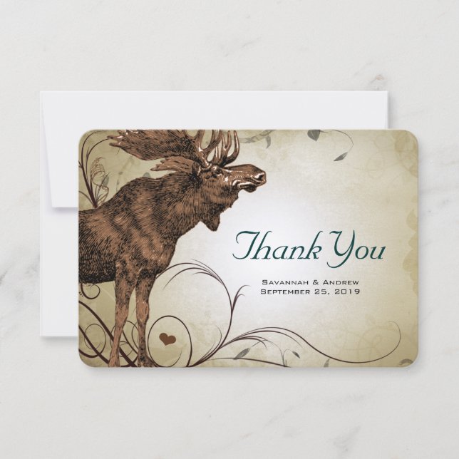 Vintage Gold Moose Wedding Thank You Cards (Front)