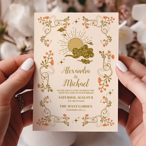 Vintage Gold Mystical Botanical Wedding Invitation
