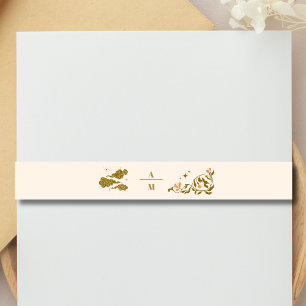 Vintage Gold Mystical Botanical Wedding Invitation Belly Band