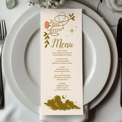 Vintage Gold Mystical Botanical Wedding Menu