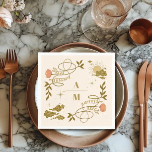 Vintage Gold Mystical Botanical Wedding Napkins