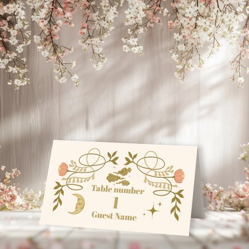 Vintage Gold Mystical Botanical Wedding Place Card