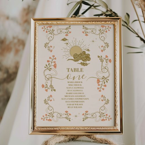 Vintage Gold Mystical Botanical Wedding Table Number