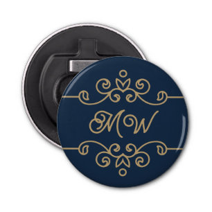 Vintage Gold & Navy Blue Elegant Flourish Monogram Bottle Opener