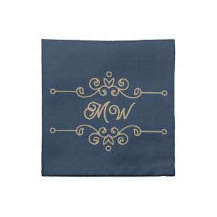Vintage Gold & Navy Blue Elegant Flourish Monogram Cloth Napkin
