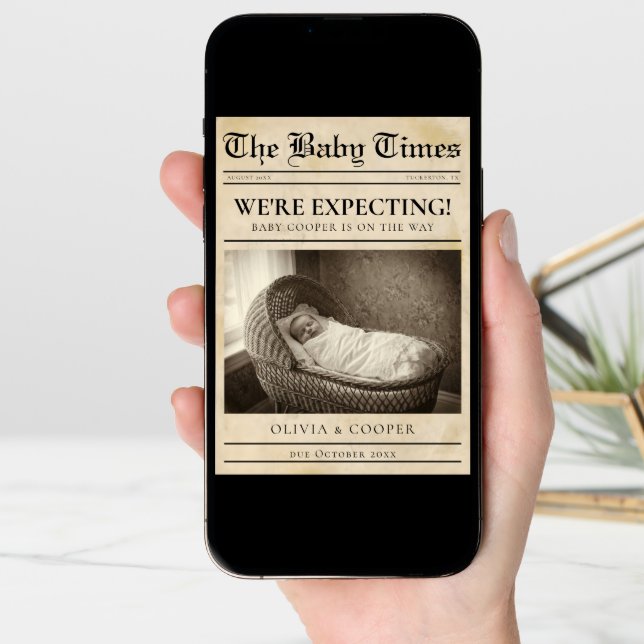 vintage gold Newspaper Pregnancy Announcement (Front Digital)