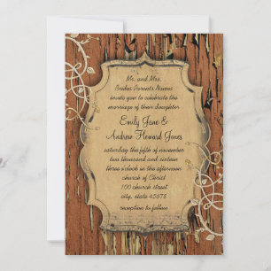 Vintage Gold Old Barn Wood Vine Swirl Wedding Invitation