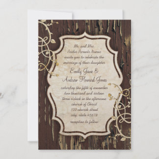 Vintage Gold Old Barn Wood Vine Swirl Wedding Invitation