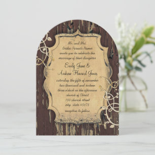 Vintage Gold Old Barn Wood Vine Swirl Wedding Invitation