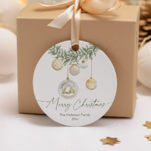 Vintage Gold Ornament Greenery Merry Christmas Favor Tags