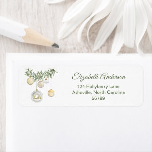 Vintage Gold Ornament Greenery Merry Christmas Label