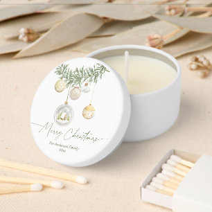 Vintage Gold Ornament Greenery Merry Christmas Mini Candle Favors