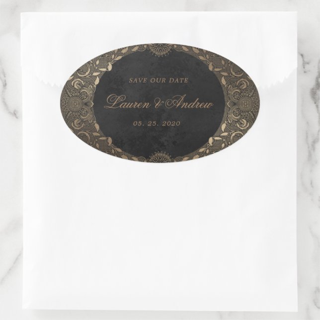 Vintage Gold Ornament Save The Date Sticker (Bag)