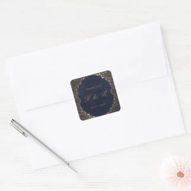 Vintage Gold Ornament Thank You Wedding Square Sticker | Zazzle