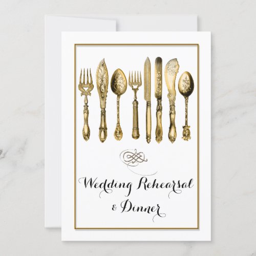 Vintage gold ornate cutlery invitation