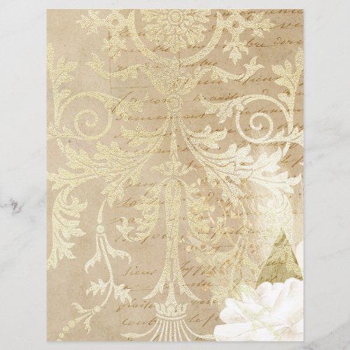 Vintage Gold Ornate Floral Script Scrapbook Paper