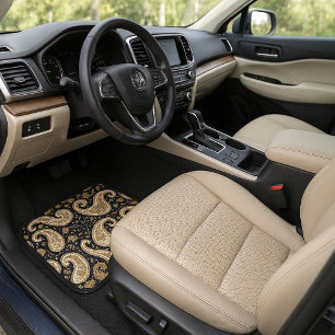 Vintage Gold Ornate Paisley Dark Persian Heritage  Car Floor Mat