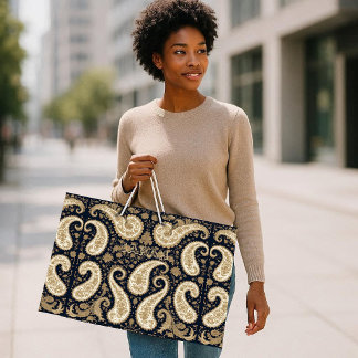 Vintage Gold Ornate Paisley Dark Persian Heritage Large Gift Bag
