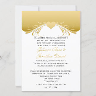Vintage Gold Ornate Swirls Heart Post Wedding Invitation