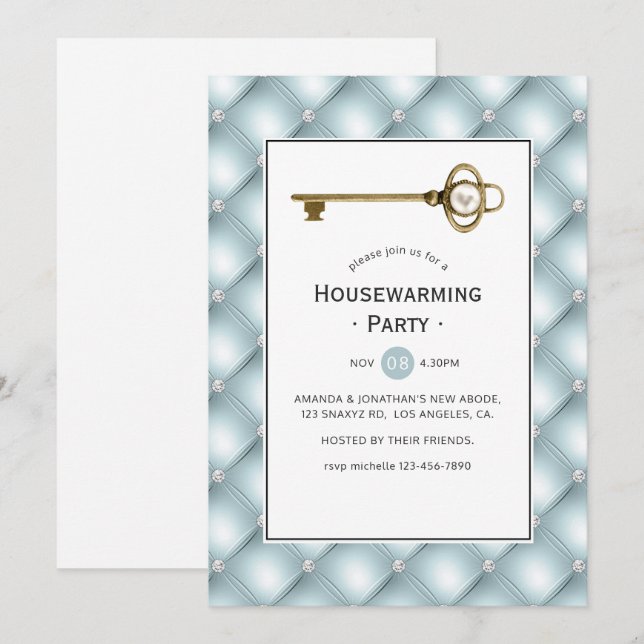 Vintage Gold Pearl Key Housewarming Party Invitation (Front/Back)