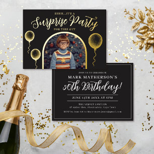 Vintage Gold Photo Surprise Adult Birthday Party  Foil Invitation
