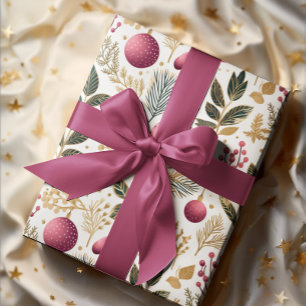 Vintage Gold & Pink Ornaments Botanical Pattern Wrapping Paper