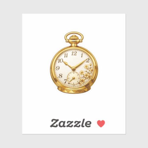 Vintage Gold Pocket Watch Floral Engraving Sticker