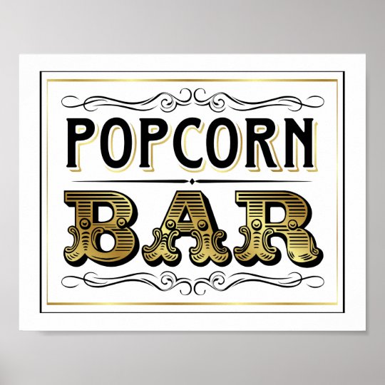 Vintage Gold POPCORN BAR Sign Print | Zazzle.com