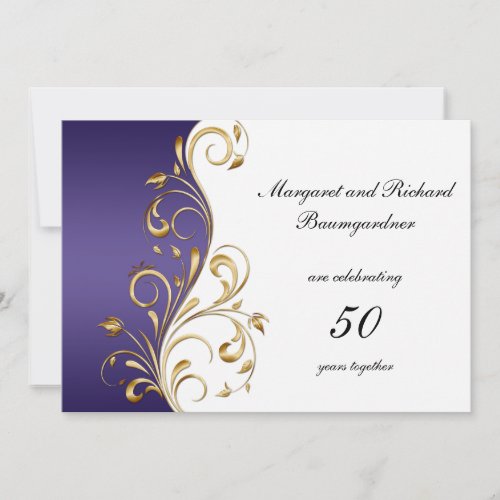 Vintage Gold Purple 50th Wedding Anniversary Invitation