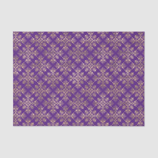 Vintage Gold Purple Damask Tissue Paper (Front)