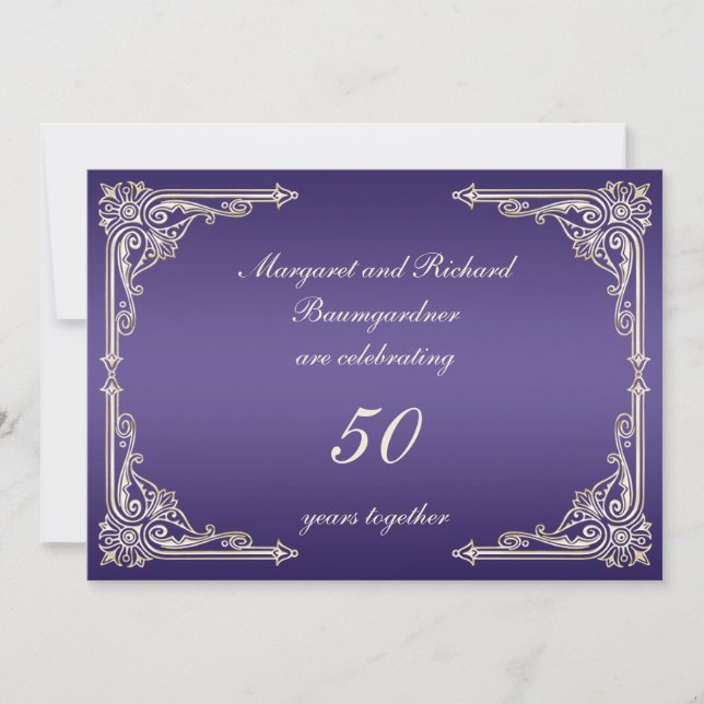 Vintage Gold Purple Scrolls 50th Anniversary Invitation (Front)