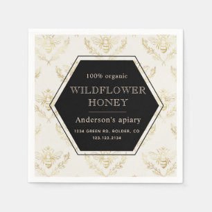 vintage gold queen bee apiary honey monogram napkins