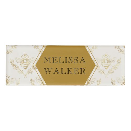 vintage gold queen bee apiary monogram name tag