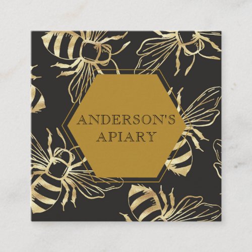 vintage gold queen bee apiary square business card