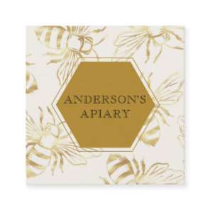 vintage gold queen bee apiary square business card