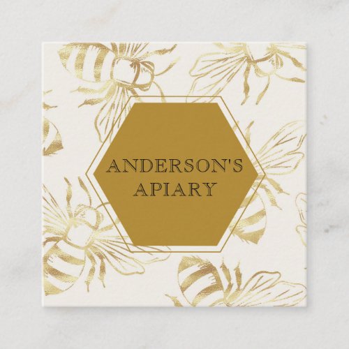 vintage gold queen bee apiary square business card