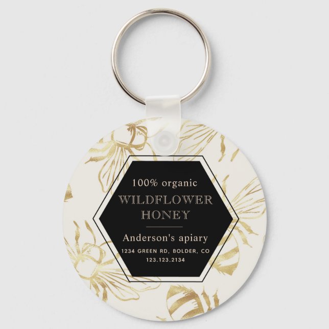 vintage gold queen bee monogram apiary keychain (Front)