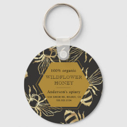 vintage gold queen bee monogram apiary keychain
